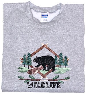 Embroidered Wildlife Bear Sweatshirt - Sz XL
