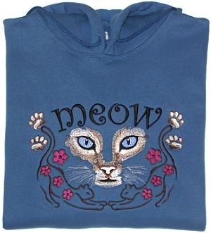 Embroidered Cat Meow Sweatshirt - Sz Lrg
