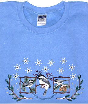 Embroidered Chickadees Sweatshirt - Sz Lrg