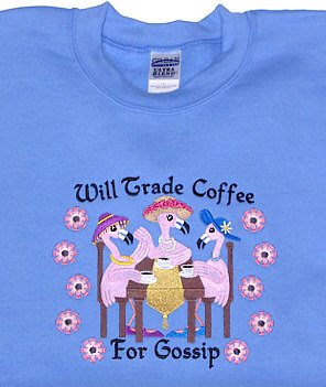 Embroidered Gossiping Flamingos Sweatshirt -Sz Lrg