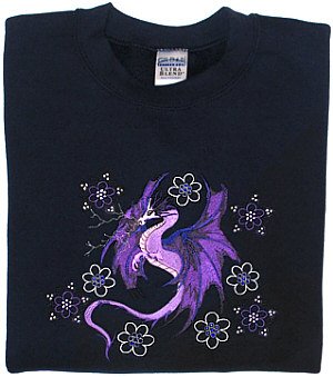Embroidered Crystal Dragon Sweatshirt -Sz Lrg