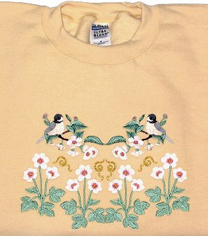 Embroidered Spring Chickadees Sweatshirt -Sz Med