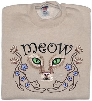 Embroidered Cat Meow Sweatshirt - Sz Med