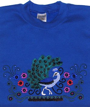 Embroidered Crystal Peacock Sweatshirt -Sz Med