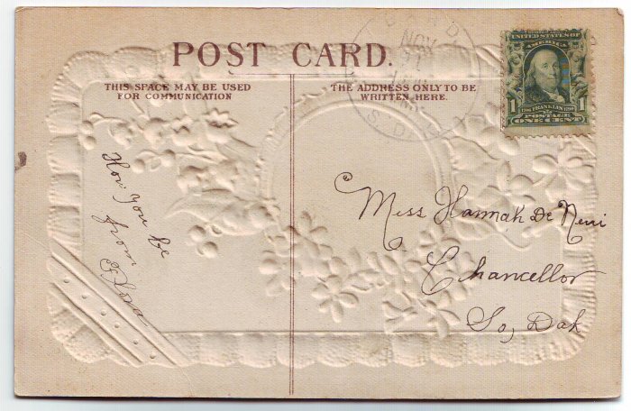 Bard South Dakota Cancel on Postcard DPO 1887-1913 Hanson Co Free Shipping!!