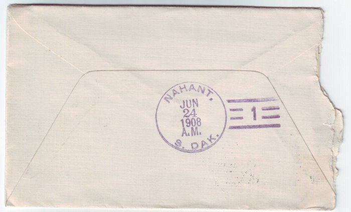 Nahant South Dakota Type 3 #1 Doane Cancel on Cover DPO 1905-1913 Lawrence Co Free Shipping!!