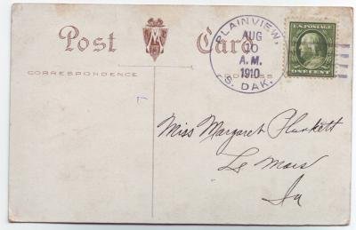 Plainview South Dakota 1910 4 Bar Cancel on Postcard DPO 1908-1972 Meade County Free Shipping!!