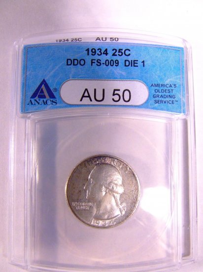 1934 ANACS AU-50 Washington Quarter Doubled Die Obverse FS-009 Die 1 Free Shipping!!