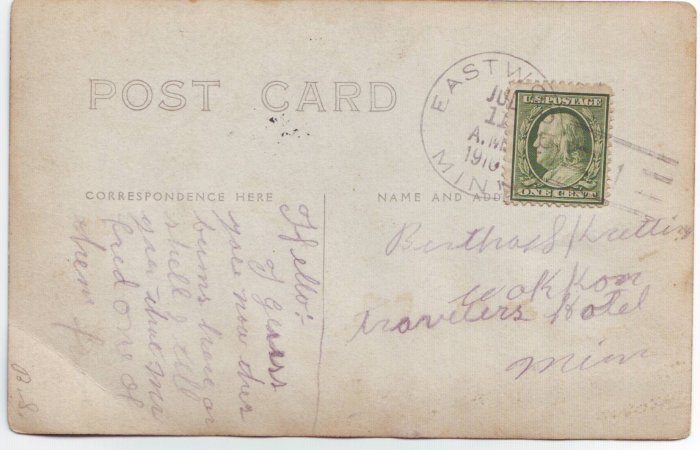 Eastwood Minnesota 1910 Type 2/1 Doane Cancel on Postcard DPO 1898-1917 Free Shipping!!