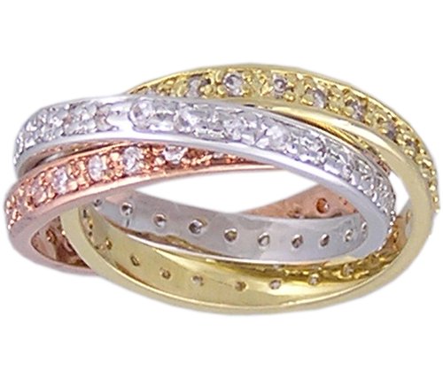 CUBIC ZIRCONIA CZ TRI COLOR ROLLING RING SIZE 10