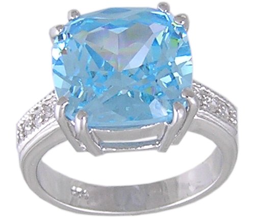 BLUE CUBIC ZIRCONIA CZ SILVER RING SIZE 5 9 or 10