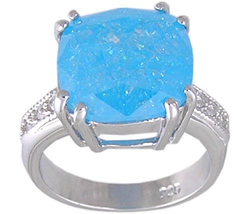 BLUE CUBIC ZIRCONIA CZ SILVER RING SIZE 5 7 or 9