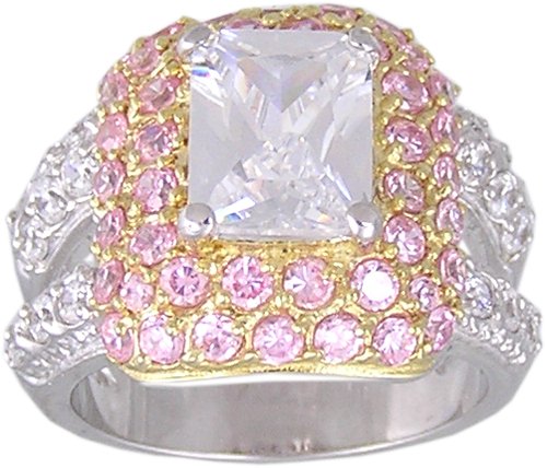 PINK CUBIC ZIRCONIA CZ SILVER RING SIZE 5 6 7 9 & 10