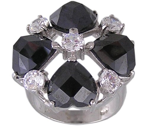 BLACK CUBIC ZIRCONIA STERLING SILVER RING SIZE 5 6 or 7