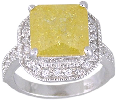 YELLOW CUBIC ZIRCONIA STERLING SILVER RING SIZE 9