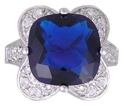 BLUE CUBIC ZIRCONIA STERLING SILVER RING SIZE 5 or 6