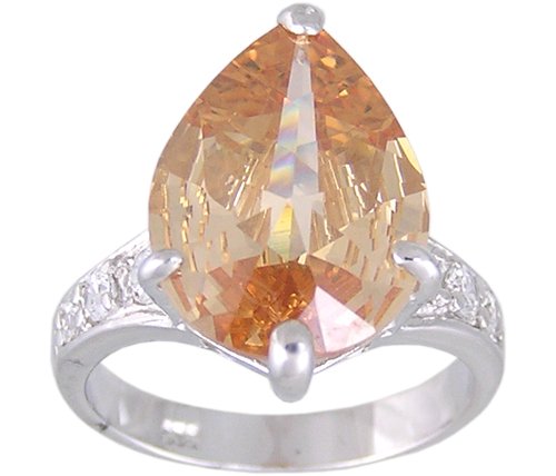 CHAMPAGNE CUBIC ZIRCONIA CZ SILVER RING SIZE 5 or 8