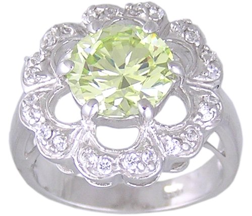 GREEN CUBIC ZIRCONIA CZ SILVER RING SIZE 5 6 7 or 9