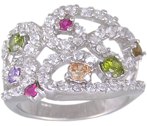 MULTI CUBIC ZIRCONIA CZ SILVER RING SIZE 6 8 or 10