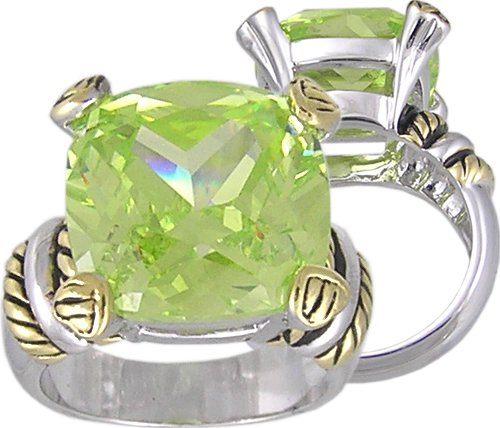 APPLE GREEN CUBIC ZIRCONIA CZ 2 TONE RING SIZE 9