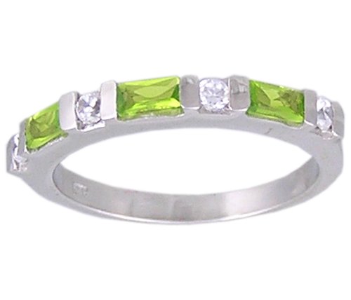 GREEN CUBIC ZIRCONIA CZ SILVER RING SIZE 5 6 7 8 9 & 10