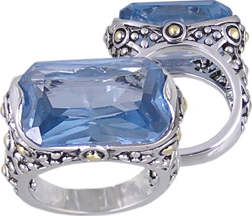 BLUE CUBIC ZIRCONIA CZ 2 TONE RING SIZE 6 7 9 or 10