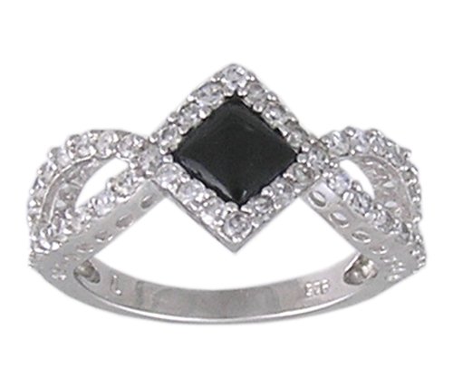 BLACK CUBIC ZIRCONIA CZ 925 SILVER RING SIZE 6 or 8