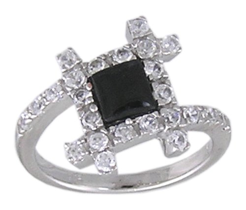 BLACK CUBIC ZIRCONIA CZ 925 SILVER RING SIZE 7