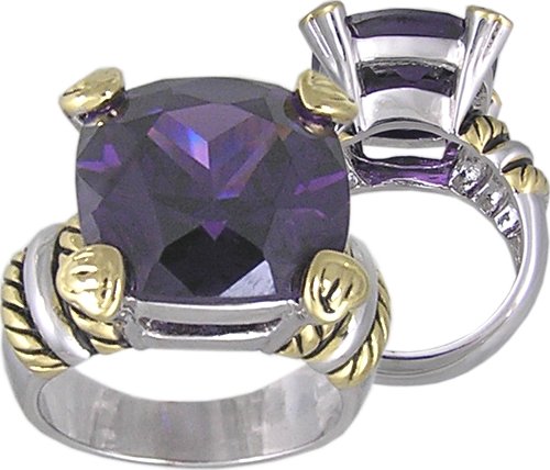 AMETHYST CUBIC ZIRCONIA 2 TONE RING SIZE 5 6 7 8 9 & 10
