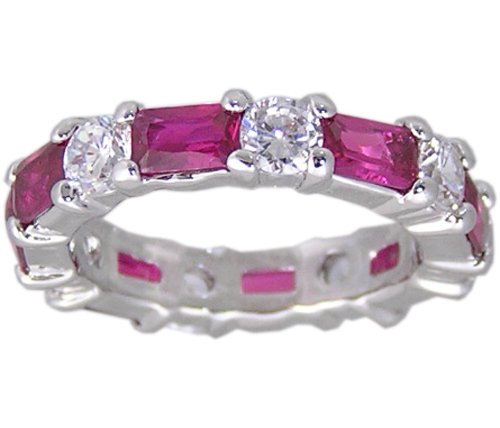 RED CUBIC ZIRCONIA CZ SILVER RING SIZE 5 6 7 8 9 or 10