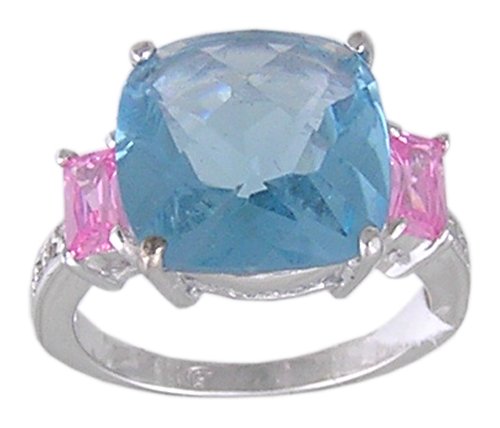 BLUE & PINK CUBIC ZIRCONIA SILVER RING SIZE 5 9 or 10
