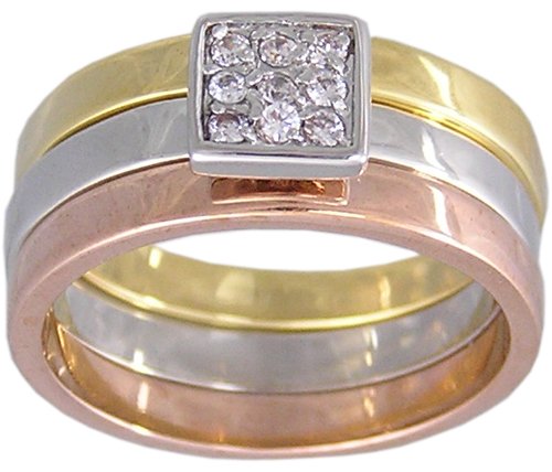 CUBIC ZIRCONIA TRI-COLOR RING SIZE 5 6 7 8 or 9 JEWELRY