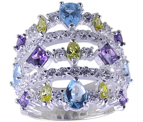 MULTI CUBIC ZIRCONIA CZ STERLING SILVER RING SIZE 5
