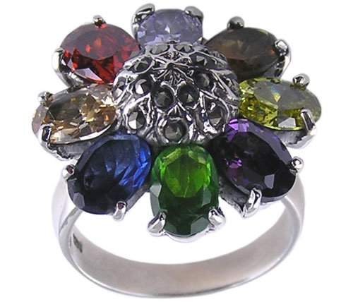 MULTI CUBIC ZIRCONIA CZ 925 SILVER RING SIZE 6
