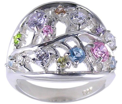 MULTI CUBIC ZIRCONIA CZ 925 SILVER RING SIZE 5 6 7 or 8