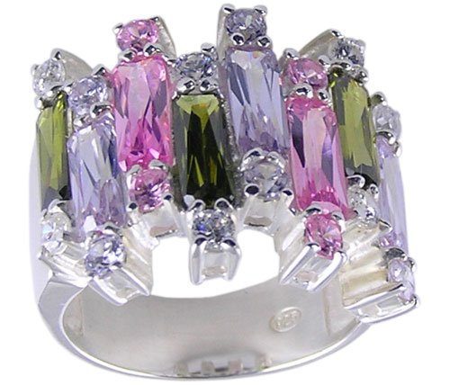 MULTI CUBIC ZIRCONIA CZ SILVER RING SIZE 6
