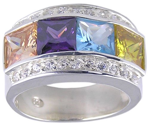 MULTI CUBIC ZIRCONIA STERLING SILVER RING SIZE 5 or 6