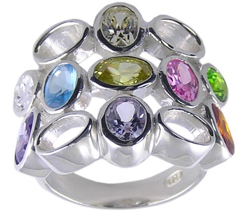 MULTI CUBIC ZIRCONIA STERLING SILVER RING SIZE 6 7 or 8