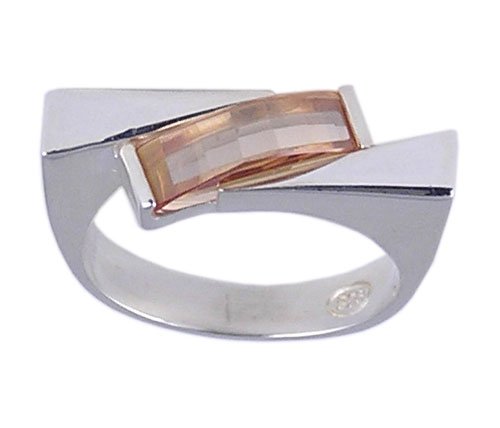 CHAMPAGNE CZ CUBIC ZIRCONIA STERLING SILVER RING SIZE 7 8
