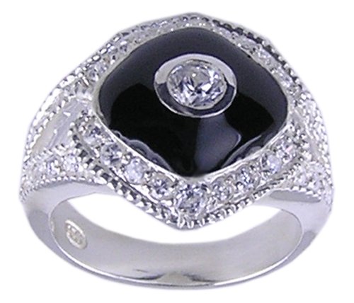 BLACK CUBIC ZIRCONIA CZ SILVER RING SIZE 5 or 7