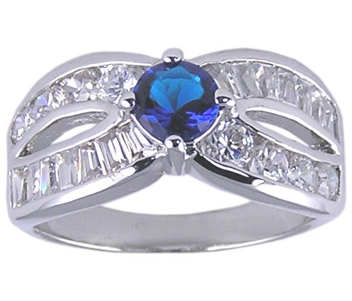SAPPHIRE BLUE CLEAR CZ CUBIC ZIRCONIA RING SIZE 6 or 7