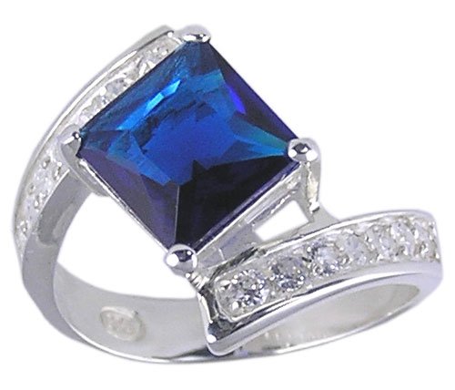 BLUE CUBIC ZIRCONIA CZ STERLING SILVER RING SIZE 8