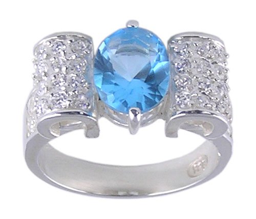 BLUE CUBIC ZIRCONIA CZ SILVER RING SIZE 6 7 8 or 9