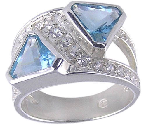 BLUE CUBIC ZIRCONIA CZ .925 SILVER RING SIZE 6 7 or 9