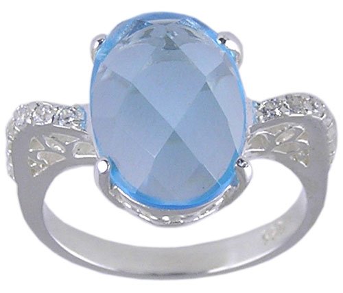 BLUE CUBIC ZIRCONIA CZ SILVER RING SIZE 5 6 7 8 or 9