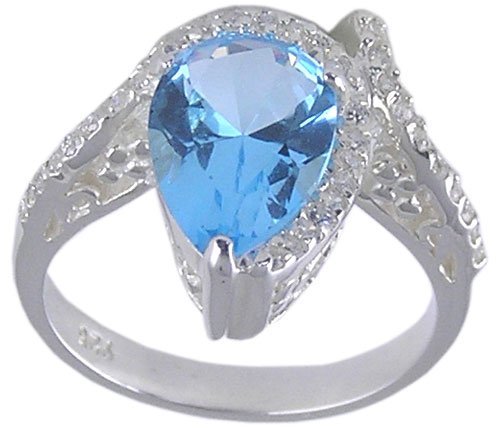 BLUE CUBIC ZIRCONIA STERLING SILVER RING SIZE 5 6 7 & 8