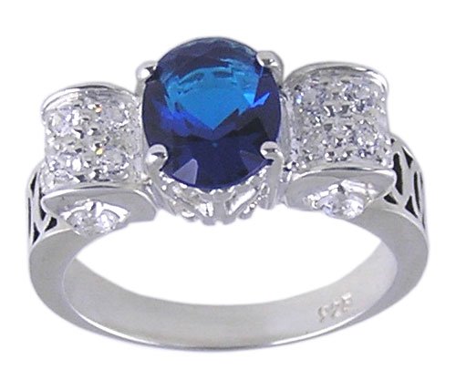 BLUE CUBIC ZIRCONIA STERLING SILVER RING SIZE 7 or 10