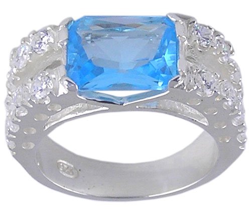 BLUE CUBIC ZIRCONIA SILVER RING SIZE 5 6 7 8 9 or 10