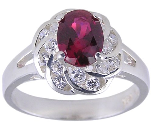 RUBY RED CUBIC ZIRCONIA CZ SILVER RING SIZE 7 or 8