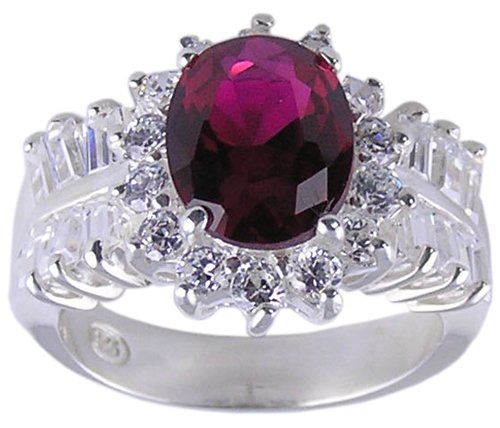 RUBY RED CUBIC ZIRCONIA CZ SILVER RING SIZE 6 or 7